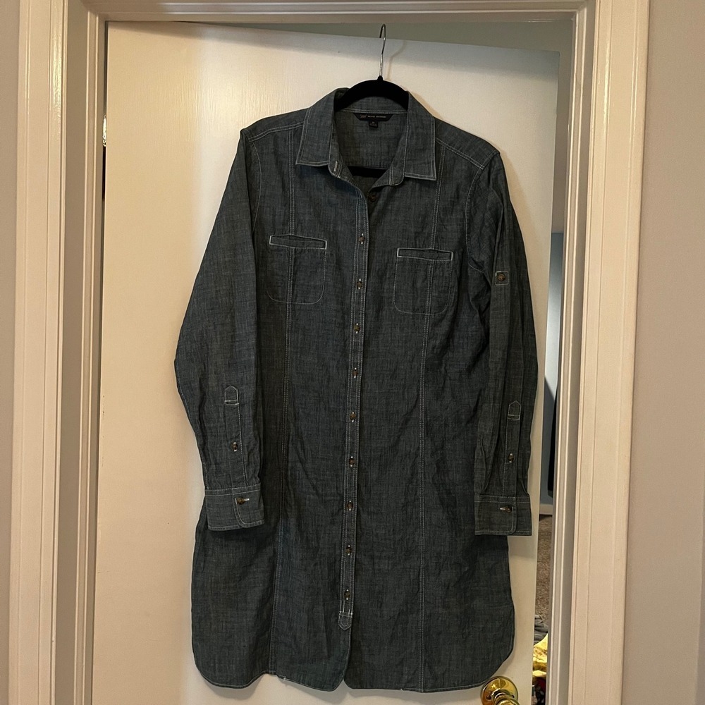 Brooks Brothers 346 Denim Shirt Dress Dark Wash Cotton Button Down Womens 16